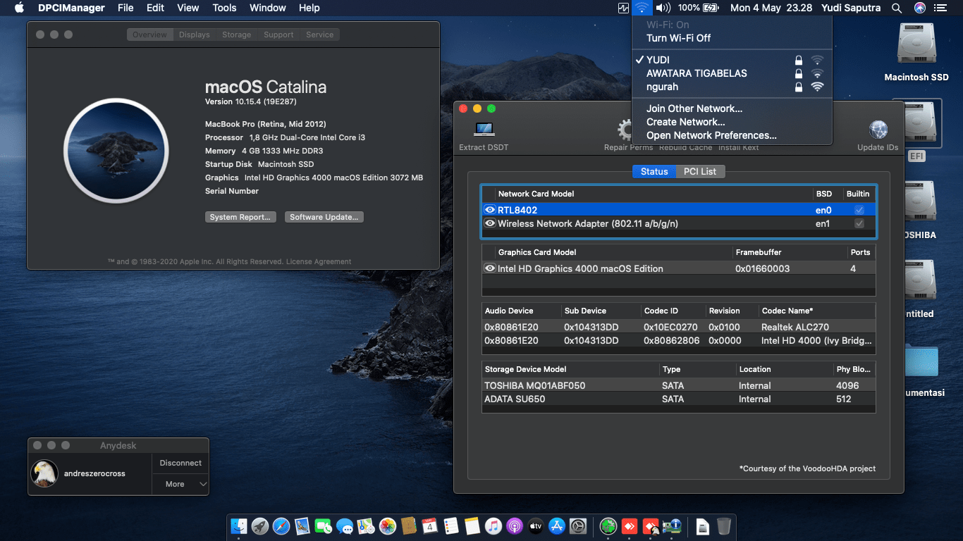 Success Hackintosh macOS Catalina 10.15.4 Build 19E287 in Asus X451CA-VX182D